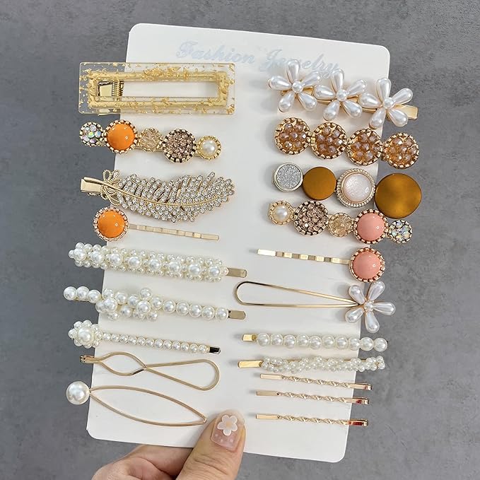 Mehayi 20 PCS Pearl Hair Clips Set Fashion Korean Acrylic Resin Hair Barrettes, Bobby Pins Hairpins for Women and Ladies Girls Headwear Styling Tools, Hair Accessories for Decorative Party Wedding