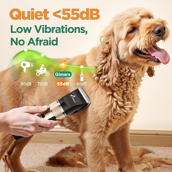 Gimars Professional 7000rpm Low Noise 55db Cordless Rechargeable Dog Clippers, 3.0 Motor Powerful Dog Long Hair Trimmer Grooming Shaver Kit, Electric Pet Hair Clippers for Cat, Horse