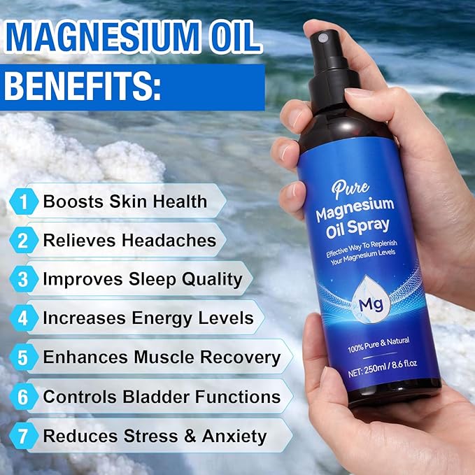 Magnesium Oil Spray 8.6Fl Oz, Pure Magnesium Spray for Feet, Body and Skin, Topical Mg Oil, Easy to Absorb