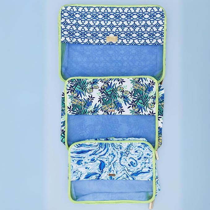 Lilly Pulitzer Packing Cubes Set of 3, Small, Medium & Large Suitcase Organizers, Travel Must Haves for Luggage, Assorted