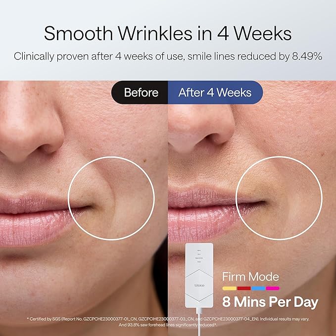 Ulike ReGlow LED Light Therapy Mask, Red Light Therapy for Face, 4 Modes with Red, Blue, Yellow & Infrared Lights for Reduce Acne & Anti-Aging, Eye-Protection, 272 Beads, Remote Control,White