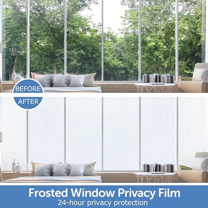 HIDBEA Frosted Window Privacy Film - Non Adhesive Static Cling Glass Stickers Sun UV Blocking Heat Control Door Covering Decals for Home Office, 35.4 x 393.7 Inch