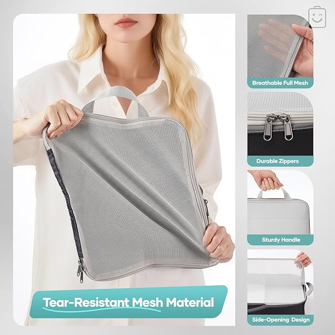 Veken 11 Set Compression Packing Cubes for Travel Essentials,Compressible Expandable Large Luggage Suitcase Organizer Bags for Clothing,Durable Space Saver Storage Bags with Toiletry Bags(Black)