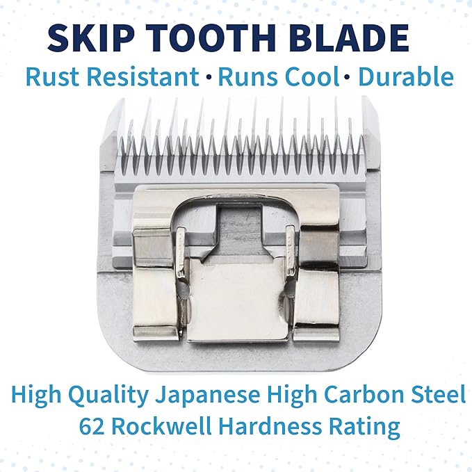 Skip Tooth Wide 4 Blade Dog Grooming 4W Cuts Length 3/8"-9.6mm Japanese High Carbon Steel Dog Grooming Blade Supplies | Detachable Blade Clipper (B4W)