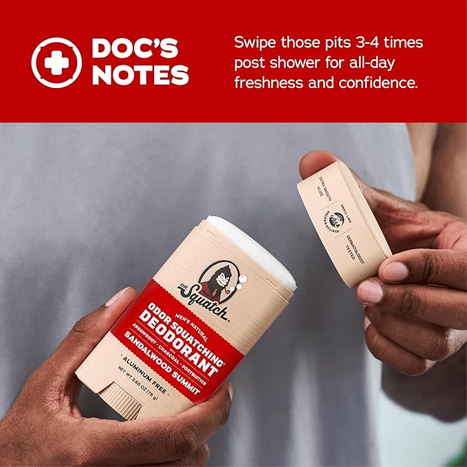 Dr. Squatch Natural Deodorant for Men - Odor-Squatching Aluminum Free - Sandalwood Summit (2.65 oz, 3-Pack)