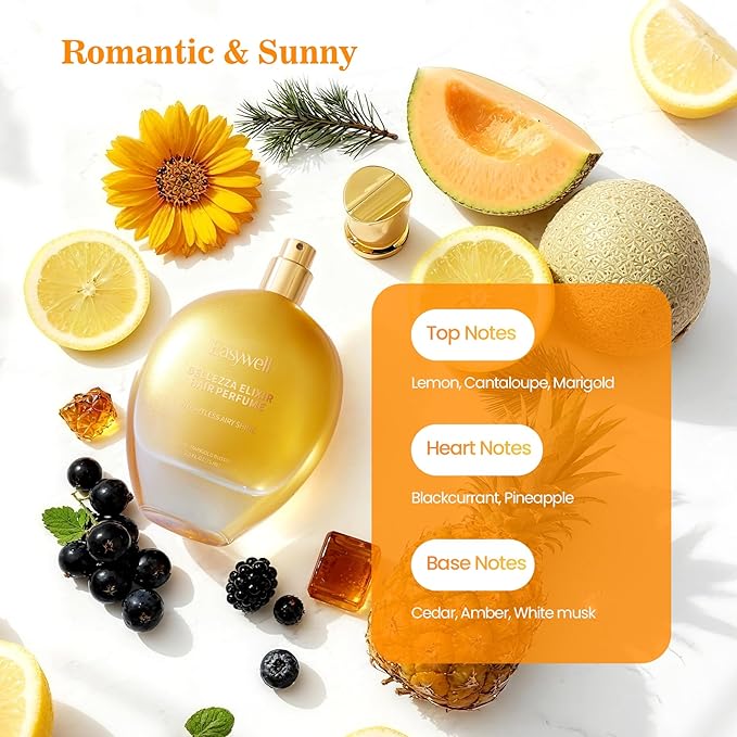 Hair Perfume for Women, Eau De Toilette Spray with Vitamin B5, Moisturizing & Nourishing Hair, Clean Fragrances Hair Spray Women, Daily Hair Repair Mist, Lemo Marigold Blossom, 2.5 fl oz