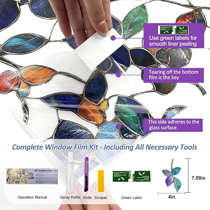 Window Privacy Film Stained Glass Window Film Frosted Window Film Window clings Non-Adhesive Reusable Decorative for Home Removable (Purple Frosted,35.4 X 78.7 in