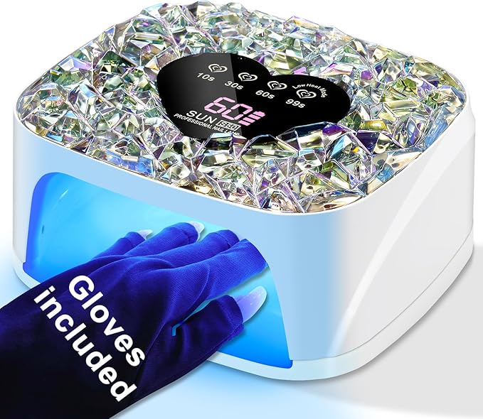 LIMEGIRL UV LED Nail Lamp Kit for Gel Polish Professional Fast White Diamond Design Curing Dryer Light Set with 4 Timers and Gloves Cordless Rechargeable Nail Art Cure Machine at Home and Salon