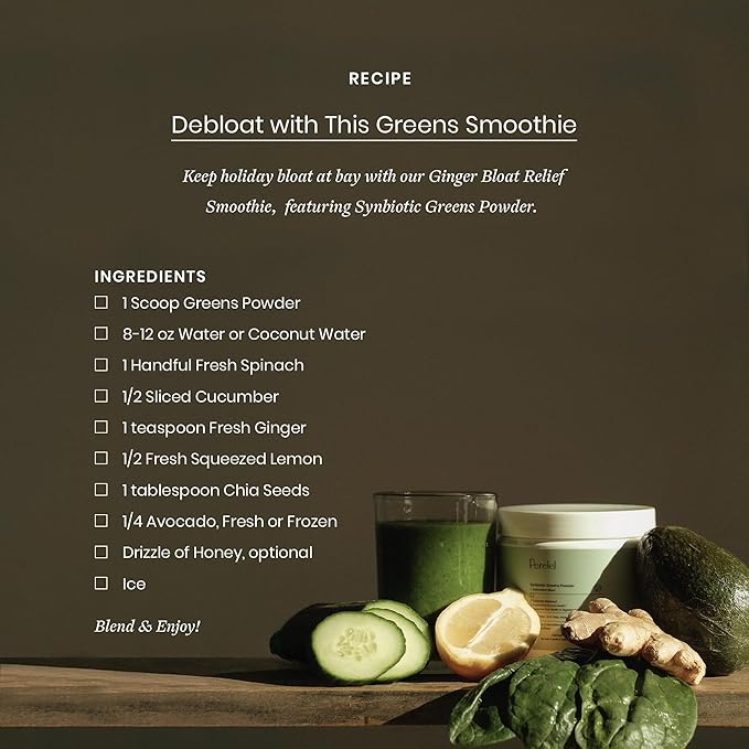 Perelel Synbiotic Greens Powder, Superfood Blend with Fruits, Vegetables, Probiotics, Fiber, Spirulina & Chlorella, Daily Greens Supplement, Soy & Gluten Free, Non GMO, Acai Berry Flavor, 30 Servings