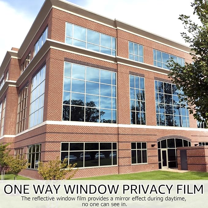 HIDBEA One Way Privacy Window Film, Daytime Privacy Sun Blocking Anti UV Reflective Window Film Heat Control Static Cling Window Tint Film for Home and Office, Silver, 23.6 x 78.7 Inch