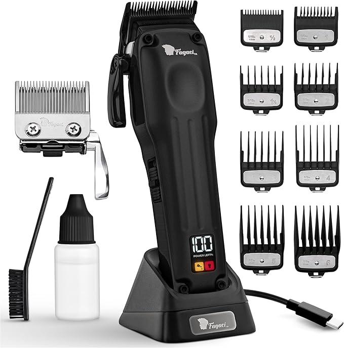 Fagaci Professional Hair Clippers for Men with Superior Precision, 5X Longer Sharpness Professional Barber Clippers Cordless with 2 Blades Fade & Taper, Brushless Motor Mens Hair Clipper Cordless Set