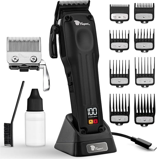 Fagaci Professional Hair Clippers for Men with Superior Precision, 5X Longer Sharpness Professional Barber Clippers Cordless with 2 Blades Fade & Taper, Brushless Motor Mens Hair Clipper Cordless Set