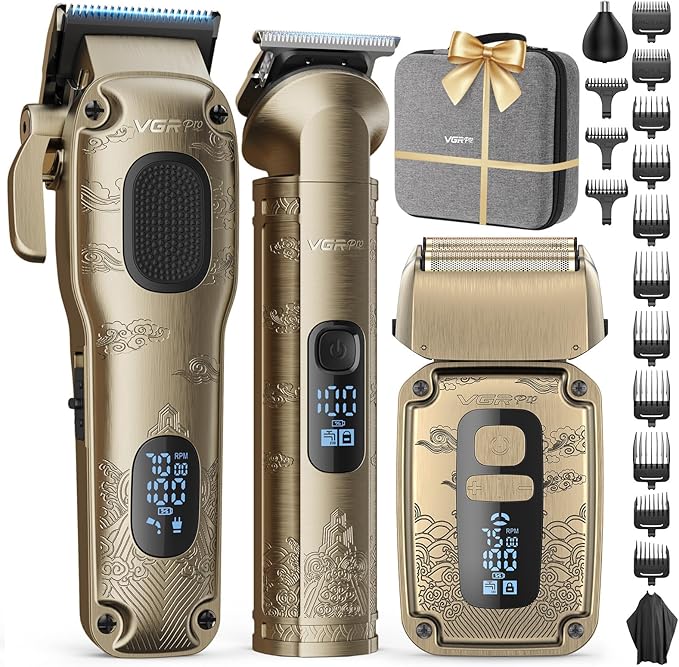 Hair Clippers & Trimmers Set for Men Professional, Waterproof Electric Razor Foil Shaver for Men Face Beard, Cordless for Hair Cutting, 4-Speed Setting, LED Battery Display, Barber or Home Use