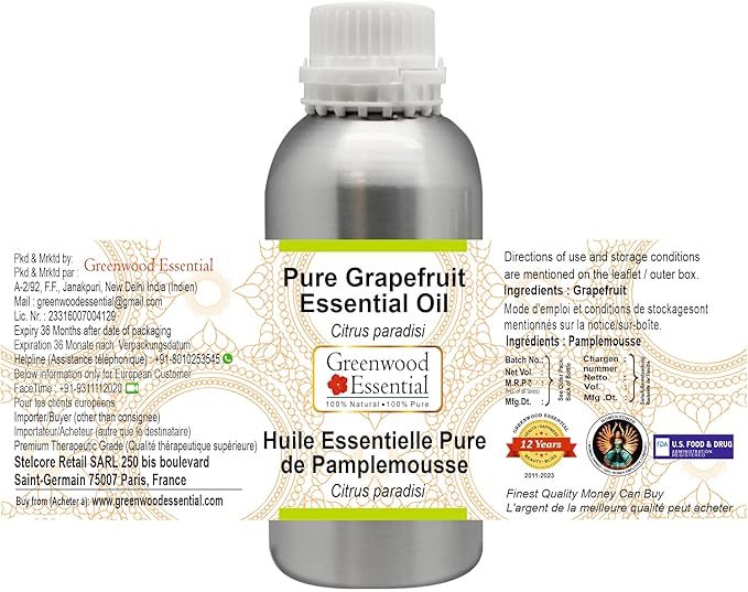 Greenwood Essential Pure Grapefruit Essential Oil (Citrus paradisi) Steam Distilled 300ml (10.1 oz)