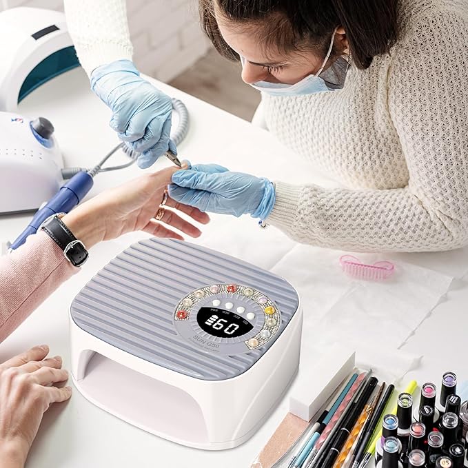 LIMEGIRL UV LED Nail Lamp Kit for Gel Polish Professional Fast Curing Grey Dryer Light Set with 45PCS Lamp Beads and Gloves Cordless Rechargeable Nail Art Cure Machine for Manicure Pedicure
