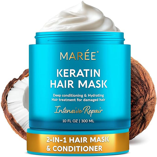 MAREE Deep Conditioning Hair Mask for Damaged Hair Treatment - Keratin Hair Care for Hydrating Growth Repair Moisturizing - Dry Curly Color Refreshing - Tratamiento Mascarilla Para el Cabello Seco