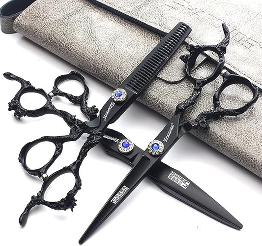 Hairdresser Professional 6-7-8-9 Inch High-End JP440c Hairdresser Scissors Suit Hairstyle Hairstyle Tools Hair Scissors Set (Scissors Set) (6-Inch 3PC-C)
