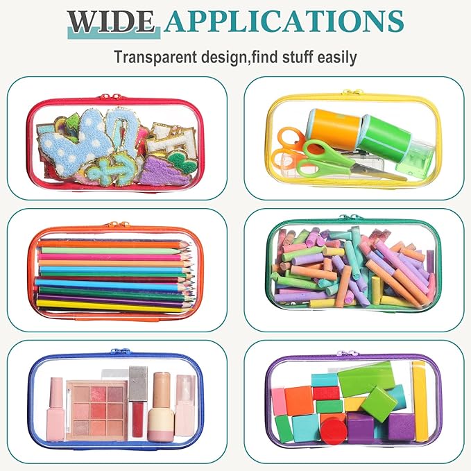 Sanwuta 6 Pcs Clear Hard Zipper Case Hard Plastic Zipper Pouches Makeup Bag Pencil Pouches Transparent Cases for Snacks Plastic Storage Organizer Box for Travel
