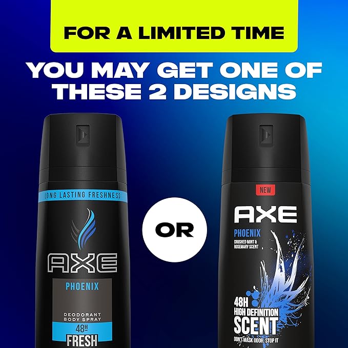 Axe Body Spray Deodorant For Long Lasting Odor Protection, Phoenix Deodorant For Men Formulated Without Aluminum 4oz 4 Count
