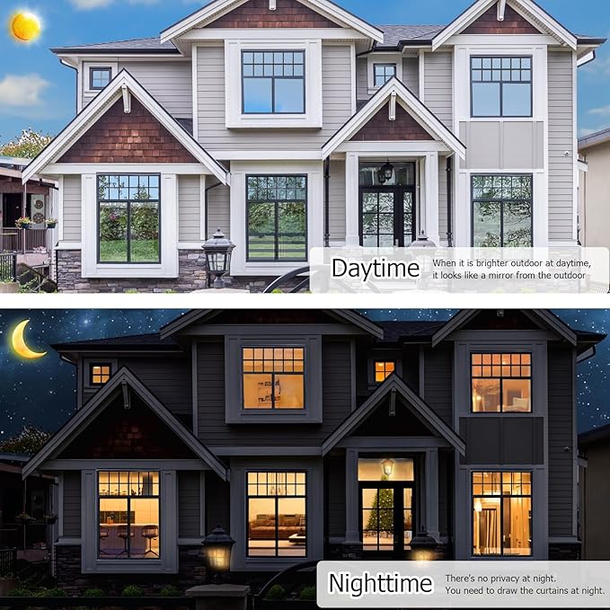 HIDBEA One Way Window Film, Daytime Privacy Sun Blocking Reflective Window Film No Glue Static Cling Heat Control Window Tinting Film for Home and Office, Gray Silver, 17.3 x 78.7 Inch