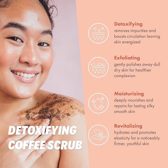 Coffee Scrub Foot & Body Exfoliator Infused with Vitamin E and Orange Peel Natural Exfoliating Sugar Body Scrub for Toning Cellulite Skin Care by Handmade Heroes Body Skincare Stocking Stuffers