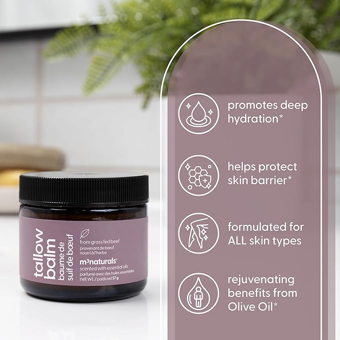 100% Grass Fed Beef Tallow for Skin, Body and Face | Moisturizing Honey Balm Scented with Cinnamon, Rosemary, Peppermint and Clove Bud Essential Oils | Suitable For Dry & Irritated Skin, 2 oz (57g)