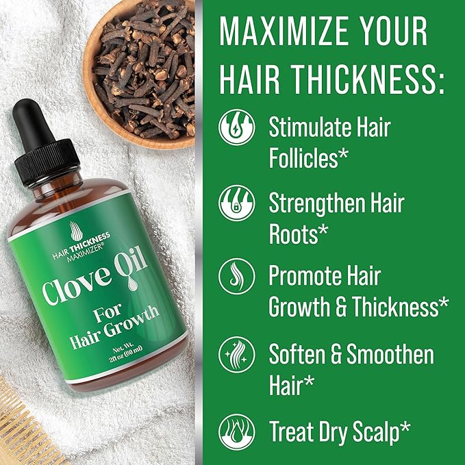 Clove, Rosemary, Peppermint & Jamaican Black Castor Oil Serum - Vegan Hair Growth Treatment for Thickening, Moisturizing & Strengthening Weak Hair, 2oz