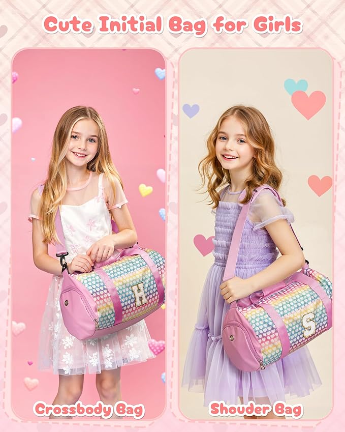 Stocking Stuffers for Toddler, Girls Travel Duffel Bag, Kids Initial Overnight Bags with Shoe Compartment, Personalized Weekender Bag with Makeup Pouch, Gifts for Grandkids (Letter Z)