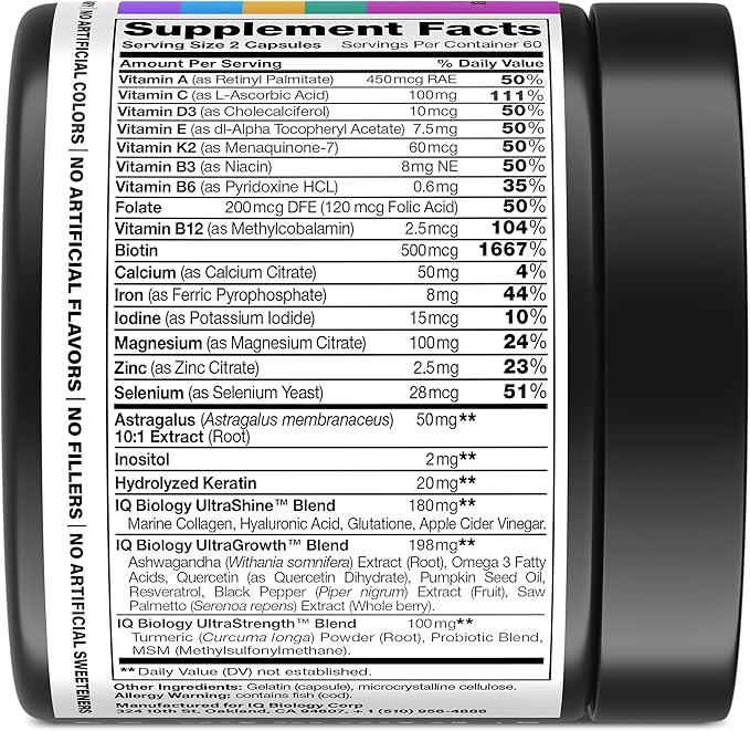 Biotin Collagen Keratin Supplement - Hair Growth Vitamins for Women & Men - 10000mcg Biotin with Hyaluronic Acid & B Complex - Healthy Hair Loss Support - Skin and Nails Care - 120 Capsules