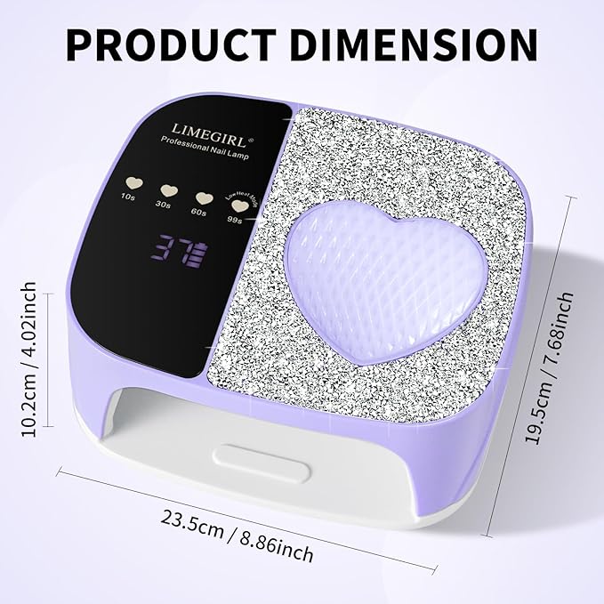 LIMEGIRL UV LED Nail Lamp Kit for Gel Polish Professional Fast Curing Purple Dryer Light Set with 4 Timer Settings Cordless Rechargeable Nail Art Cure Machine for Manicure Pedicure at Home and Salon
