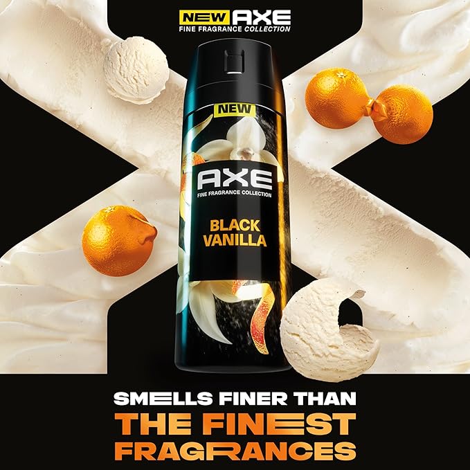 AXE Fine Fragrance Collection Premium Body Spray Black Vanilla with Orange + Sandalwood with 72H Odor Protection Aluminum-Free 4 oz