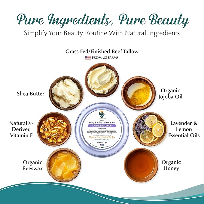Dr. Dave's Primal Essence Grass Fed Beef Tallow Balm for Face and Body with Shea Butter, Organic Jojoba Oil, Honey, and Beeswax – Beef Tallow for Skin – Lavender and Lemon – 1 oz