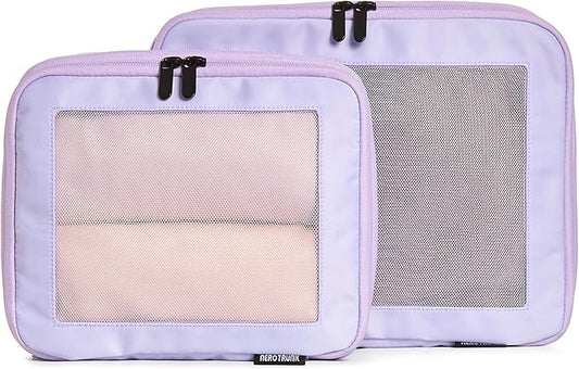 Aerotrunk Compression Packing Cubes for Travel - Luggage Organizer Bags - Double Zipper Packing Cubes for Suitcases (2-Pack, Purple)