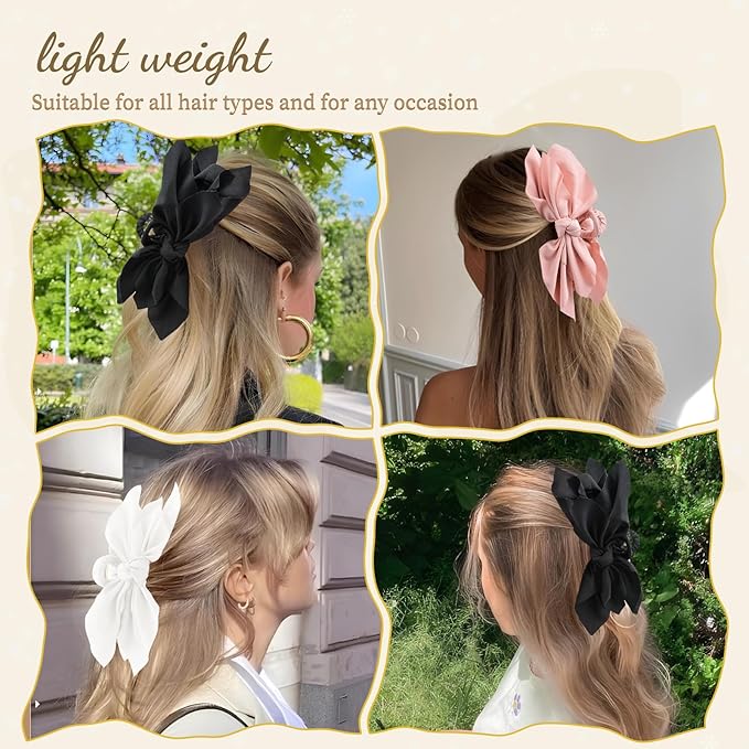 Bow Claw Clips Bow Hair Clips Black White Pink 3PCS Big Hair Bows for Women Butterfly for Styling Large Hair Clips for Thick Hair for Girls Hair Accessories for Teen