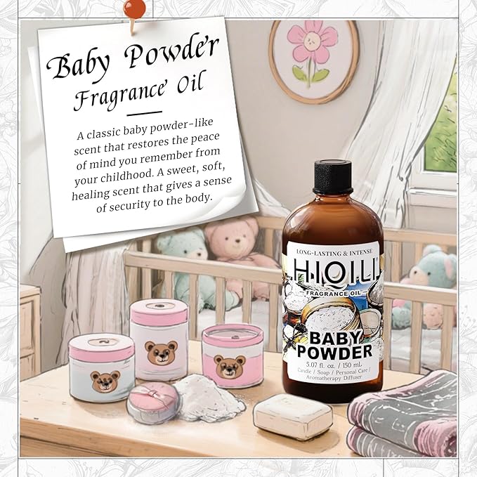 HIQILI Baby Powder Fragrance Oil - for Body Oils, Laundry Detergent, Candle, Perfumes & Soap Making, and Home Diffusers Use - 5.07 Fl Oz
