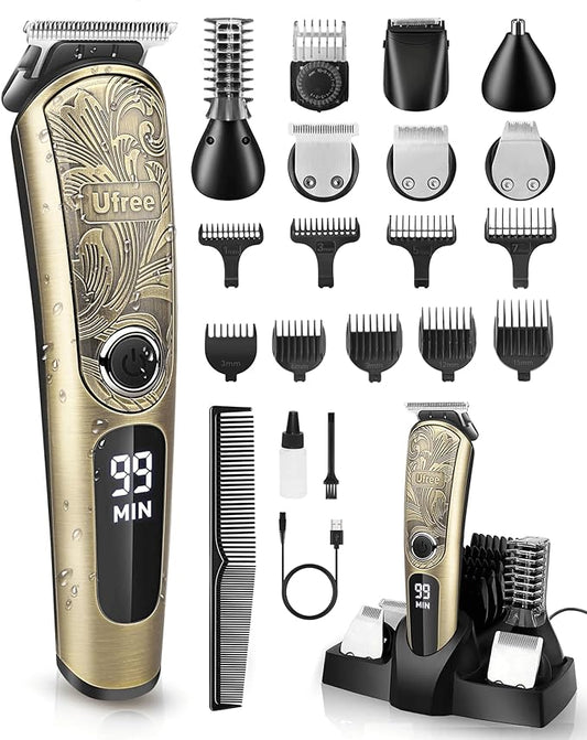 Ufree Gifts for Men, Beard Trimmer with Charging Stand, IPX7 Waterproof Electric Razor Shavers for Men, Clippers for Hair Cutting, Mens Grooming Kit for Mustache Nose Facial Body