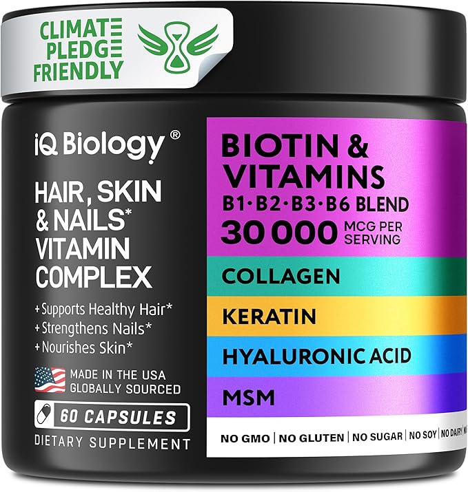 Biotin Collagen Keratin Supplement - Hair Growth Vitamins for Women & Men - 10000mcg Biotin with Hyaluronic Acid & B Complex - Healthy Hair Loss Support - Skin and Nails Care - 60 Capsules