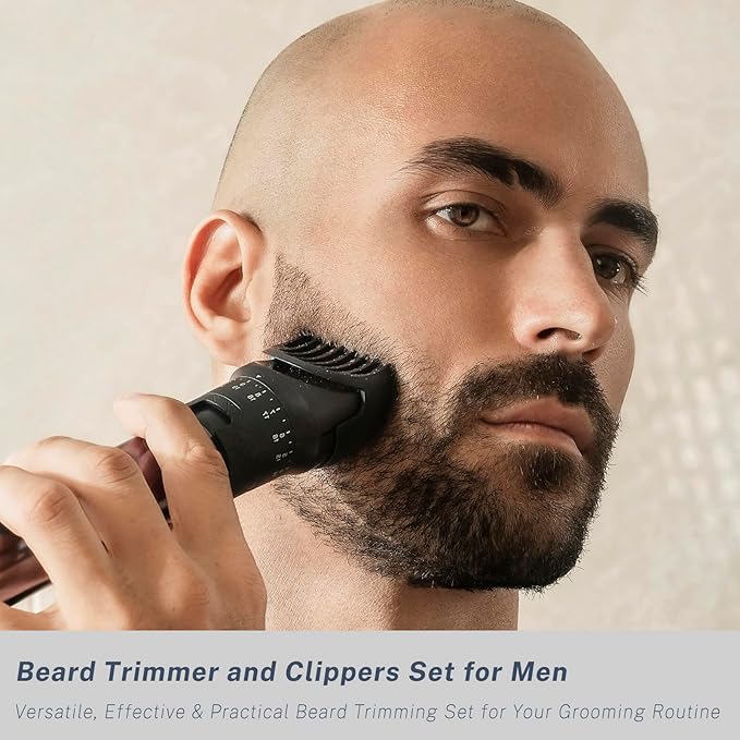 Beard Trimmer for Men, Electric Razors and Hair Clippers Set, Precision Dial Adjustable 20 Settings, All-in-One Shaving Kit for Mens Face Head Nose Body, IPX7 Waterproof Wet/Dry, USB-C Charge Dock