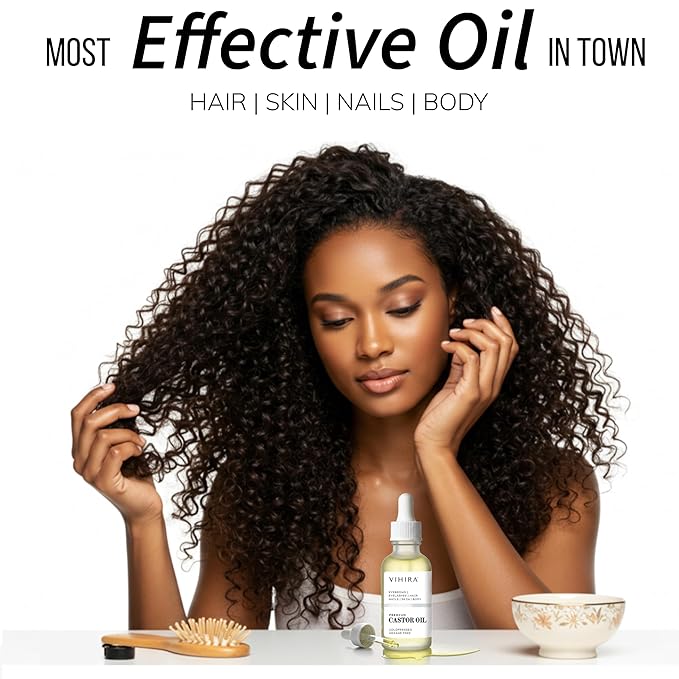 Premium Organic Castor Oil (2 Fl Oz), Cold Pressed, 100% Pure, Extra Virgin, Hexane Free, Castor Oil for Hair Growth, Eyelash, Eyebrow, Cuticles, Nails, Skin, Belly Button, Muscle & Wellness.