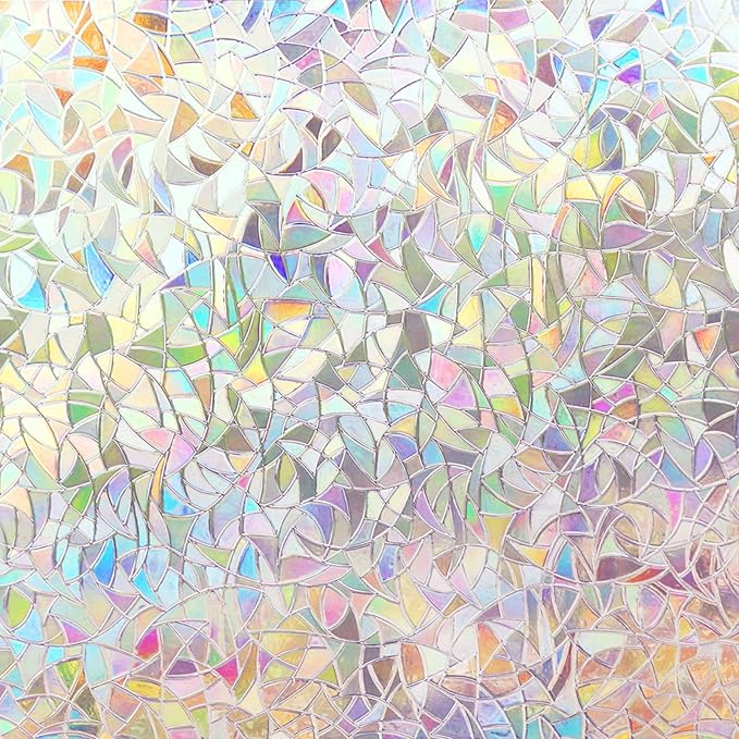 Volcanics Privacy Film Static Clings Vinyl 3D Decals Stickers Rainbow Film for Glass Door Heat Control Anti UV 35.4 x 78.7 Inches