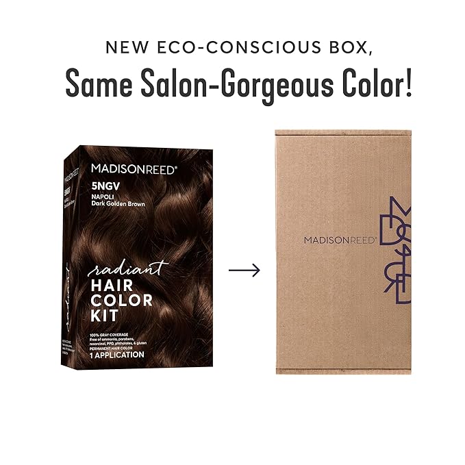 Madison Reed Radiant Hair Color Kit | 5NGV Dark Golden Brown with Warm Tones (Napoli Brown) for 100% Gray Hair Coverage | Dimensional Permanent Hair Dye | PPD-Free & Ammonia-Free | 2 Pack