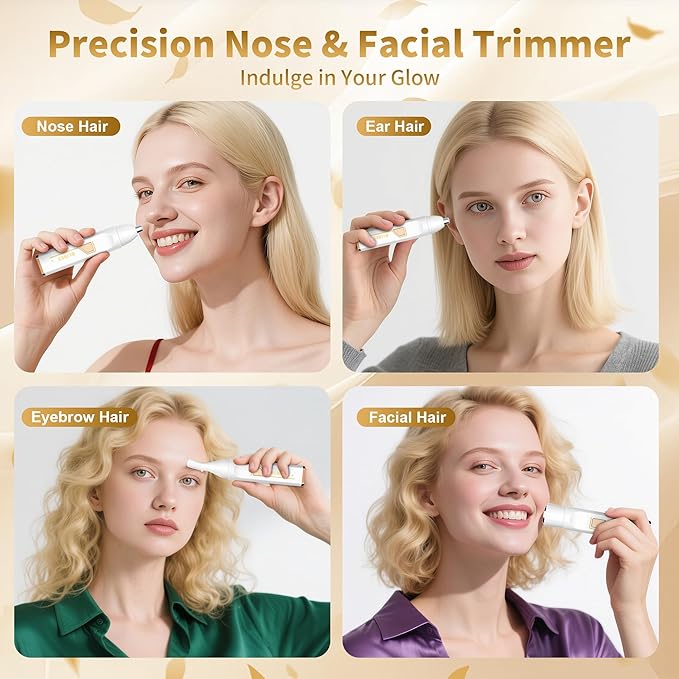 Nose Hair Trimmer for Women, 2025 Professional Painless USB Rechargeable Eyebrow Trimmer, Ear and Nose Hair Trimmer for Men Women, Facial Hair Remover with Powerful Motor, White