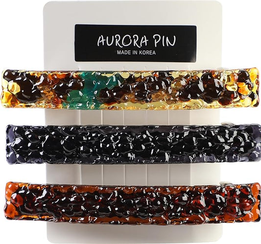 Hair Barrette for Thick Hair 3 Pack - Extra Large 4.1" Hair Clips Made in Korea - Brown, Black, Tortoiseshell Designs - Stylish, Easy Hair Styling for Women