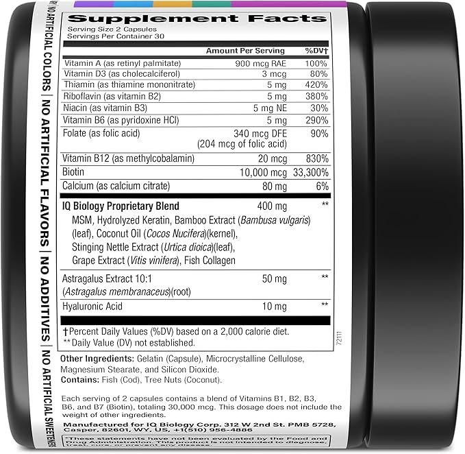 Biotin Collagen Keratin Supplement - Hair Growth Vitamins for Women & Men - 10000mcg Biotin with Hyaluronic Acid & B Complex - Healthy Hair Loss Support - Skin and Nails Care - 60 Capsules