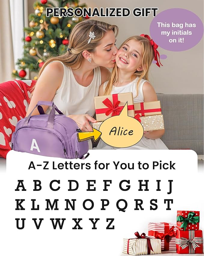 Birthday Gifts for Granddaughter, Initial Gym Bags with Shoe Compartment, Dance Bag for Girls, Monogram Kid Overnight Bags, Stocking Stuffers for Teen Girl (Letter M)