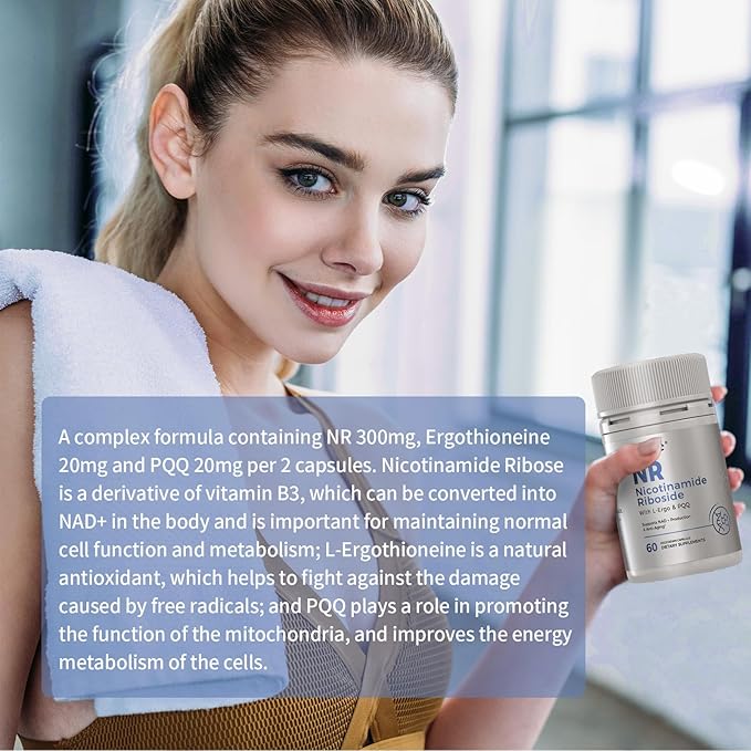 NR Nicotinamide Riboside Supplement 300mg, Supports NAD+ Precursor Production, 60 Capsules, with L-Ergothioneine and PQQ for Cell Regeneration & Anti-Aging