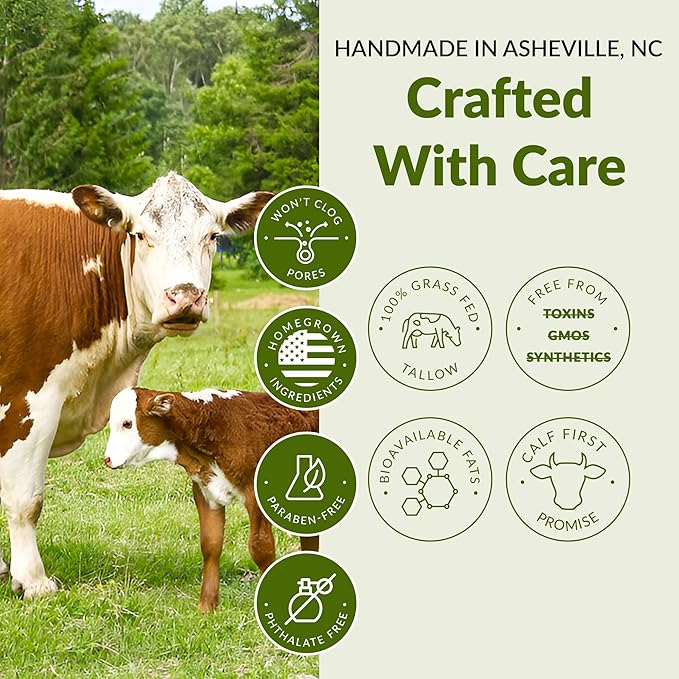 100% Grass Fed Tallow Balm with Colostrum & Emu Oil - Handmade Whipped Beef Tallow for Face and Body, Sensitive Skin Tallow Moisturizer made with True First Colostrum