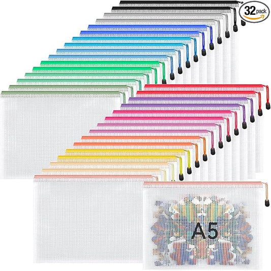 Umriox 32PCS 16 Colors Small Zipper Pouch, 9.5 x 7.1 in, Zipper Bags for Puzzles, School Office Supplies and Travel Storage