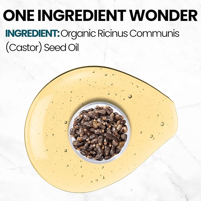 Florisan Organic Castor Oil 16oz Glass Bottle, Cold Pressed, Hexane-Free, Non-GMO, 100% Pure Castor Oil for Hair Growth, Skin, Lashes, Eyebrows, EWG Verified & USDA Organic Certified