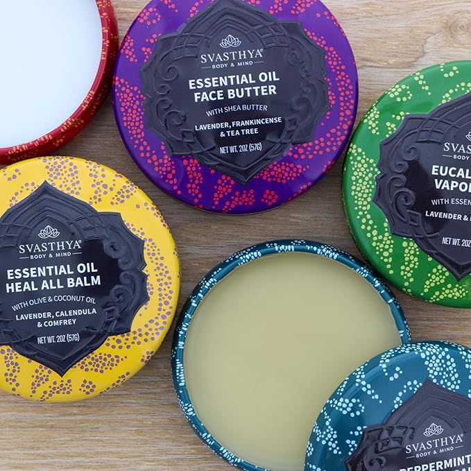 Svasthya Body & Mind Essential Oil Face Butter by Svasthya- Naturally Nurtures Skin & Restores Complexion, Has Shea Butter, Coconut, Argan & Grapeseed Oil, Made In The USA, 2 oz
